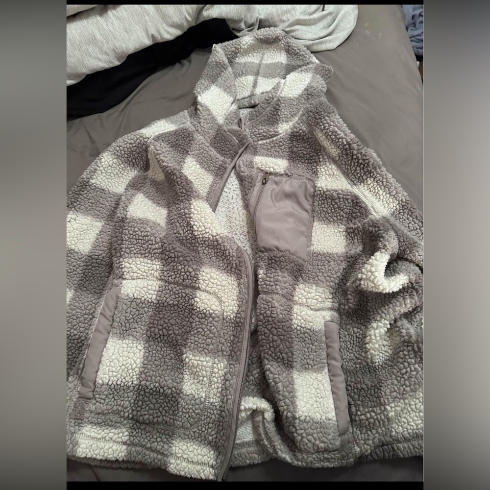 plaid fuzzy jacket